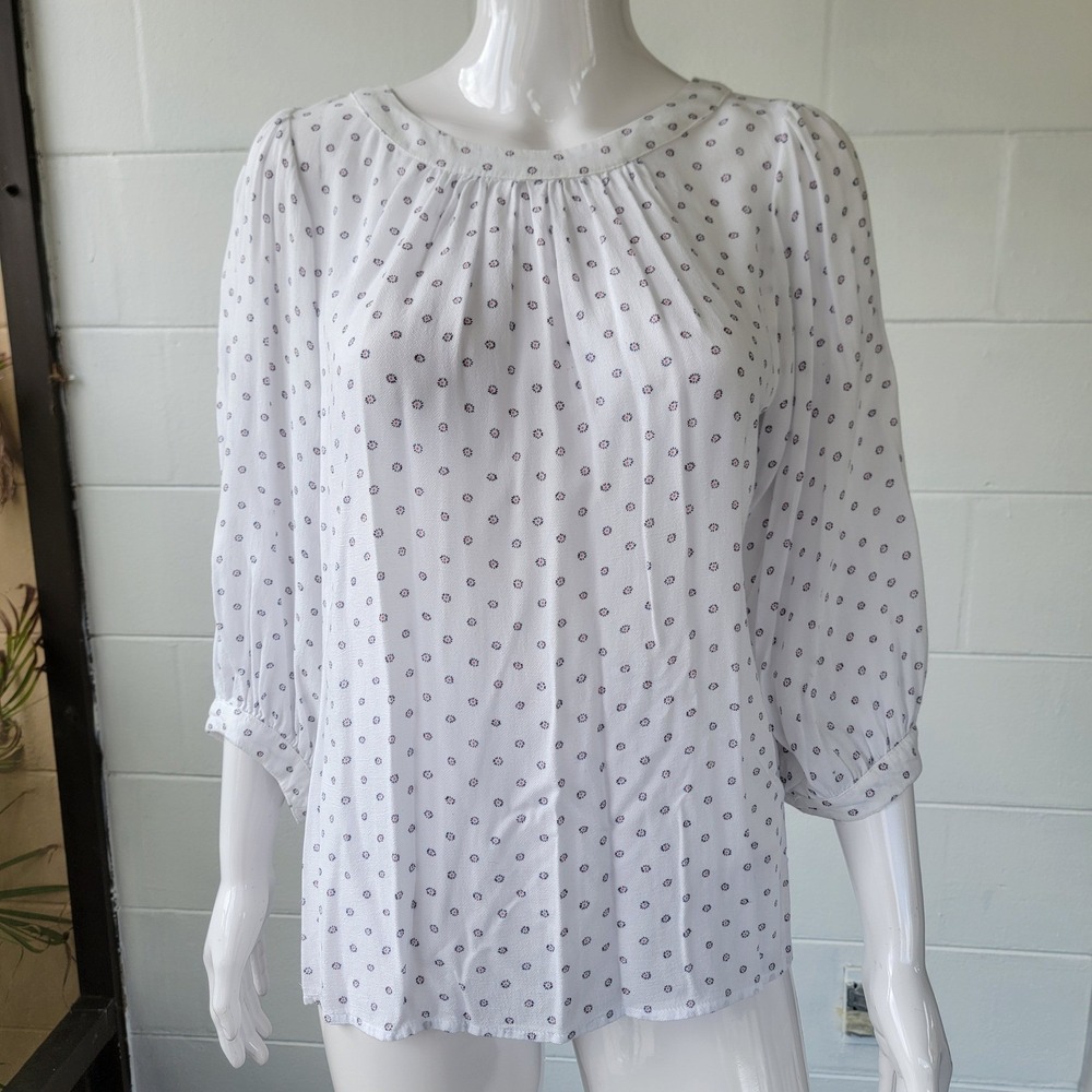 Gap Blouse White Floral 3/4 Sleeve Women's M Cottagecore Boho Casual Peasant Top
